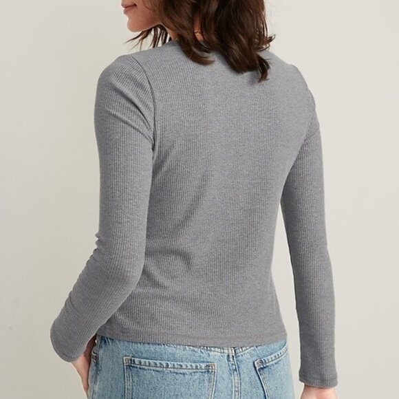 Old Navy Fitted Long Sleeve Rib Knit Henley Top Light Gray Size XXL - Picture 2 of 6
